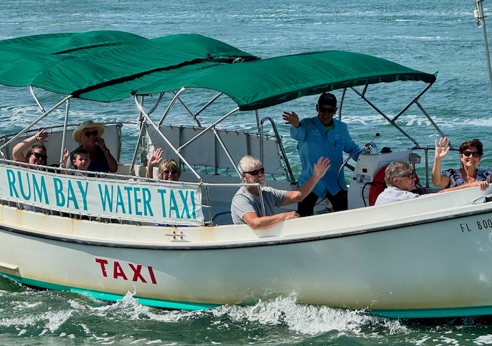 A water taxi providing transportation to a private island restaurant near Sarasota